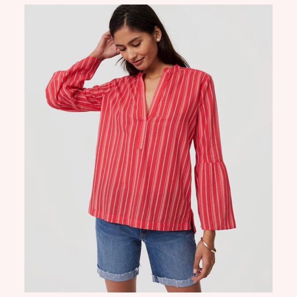 LOFT Striped Bell Sleeve Softened Shirt